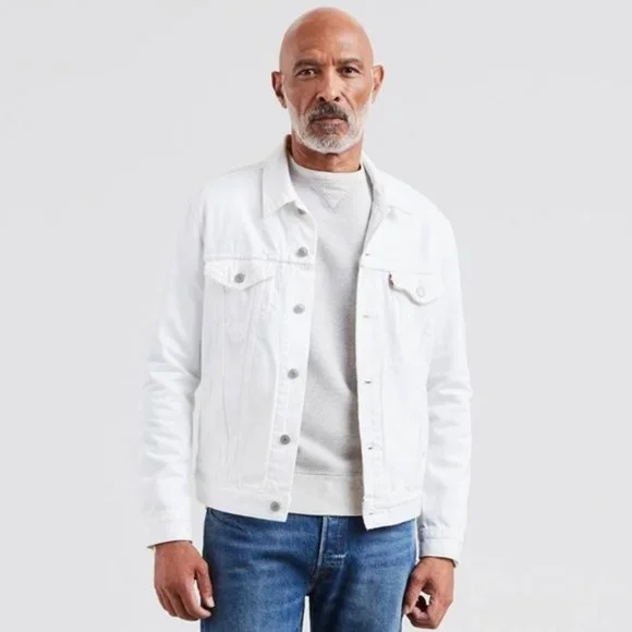 Levi's Men's White Out Trucker Jean Jacket Size Medium Cotton Long Sleeve - Picture 1 of 6